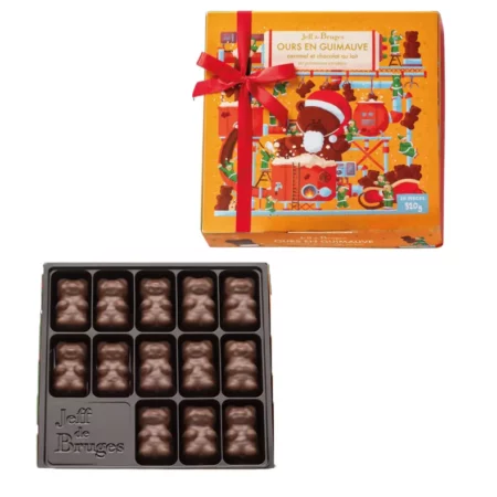 Boite 20 ours guimauve en chocolat au lait et caramel – Édition Noël