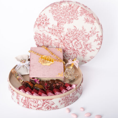 Coffret rond en tissu imprimé couture esprit Dior